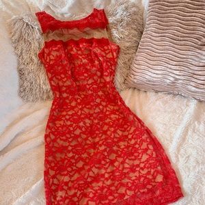 Bailey 44 red, lace, body con dress